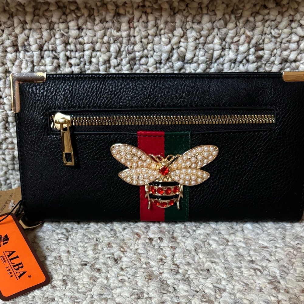 Alba Black Wallet with Gold and Red Bee Detail